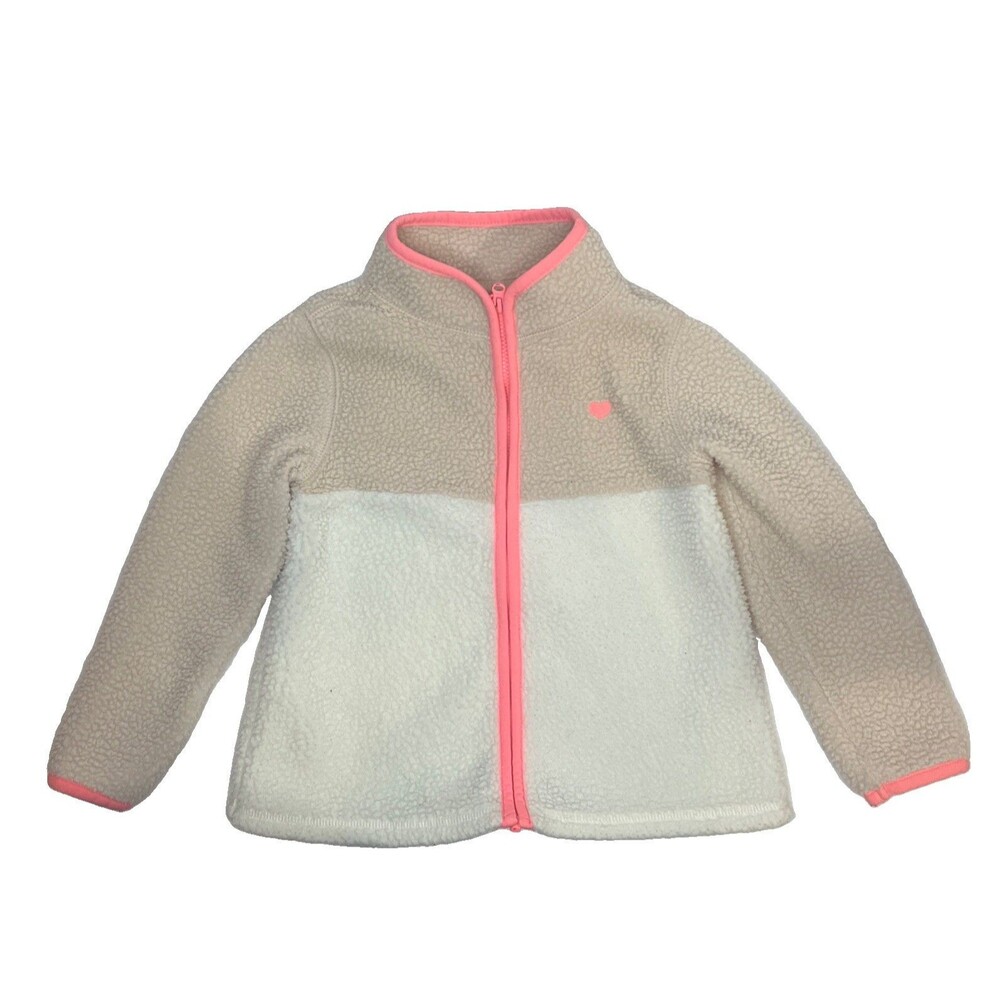 OshKosh B'Gosh Toddler Embroidered Teddy-Fleece Jacket in Pink/White, Size 3T